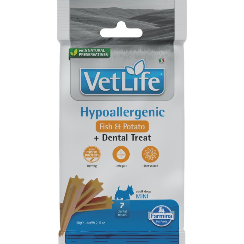 VET LIFE SNACK DOG HYPO PESCADO -PATATA MINI 7 STICKS